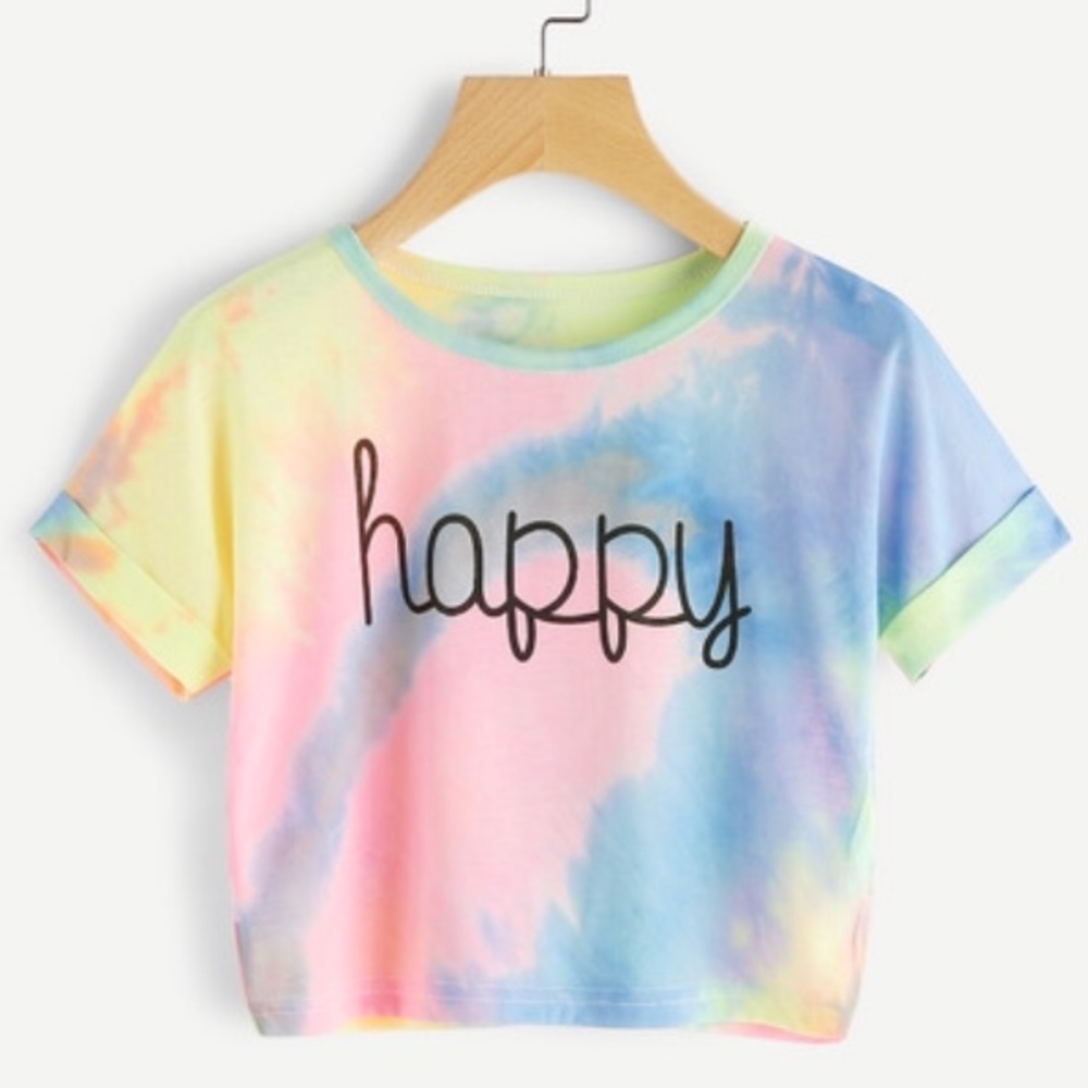 Cuffed Sleeve Pastel Tie Dye Crop Top